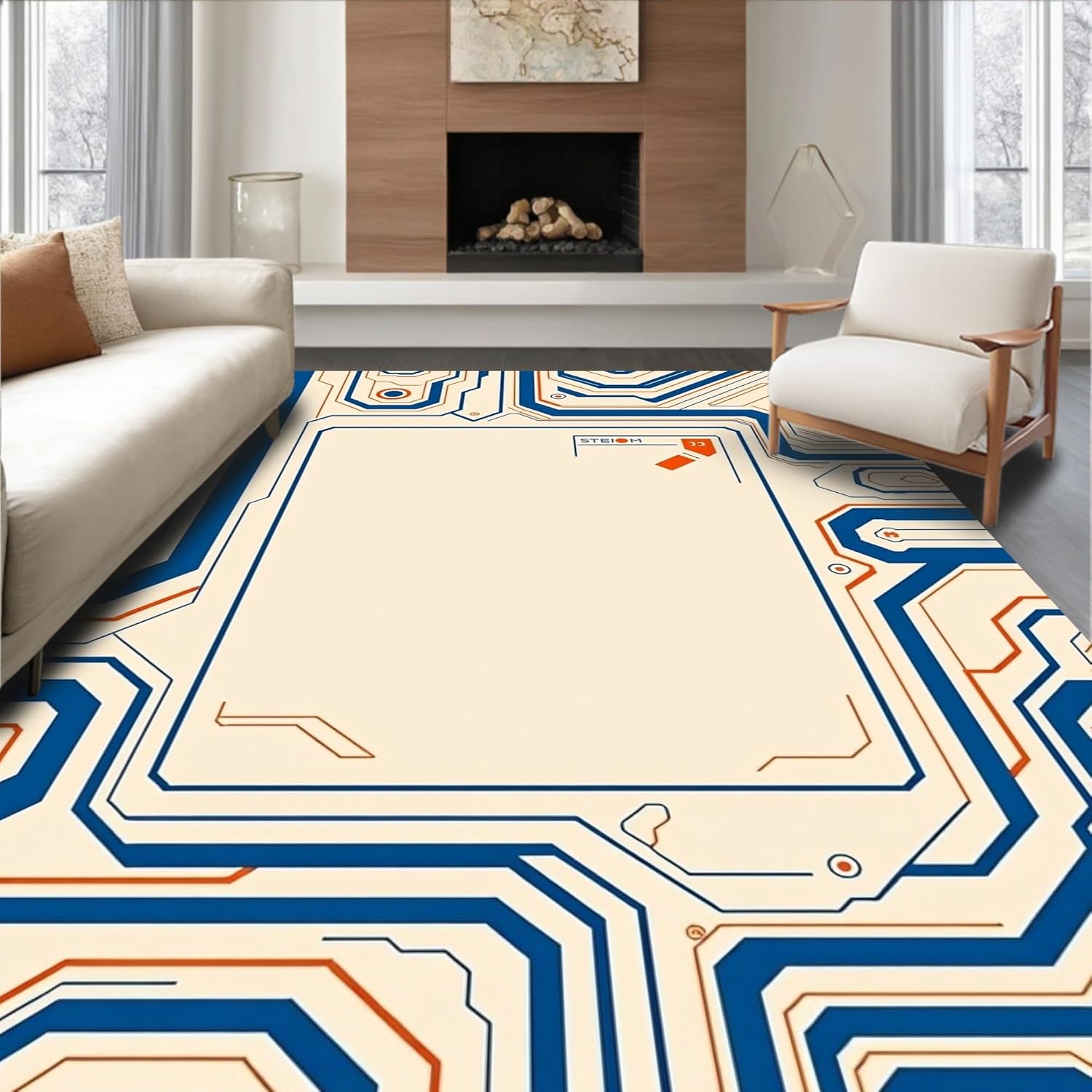 ODIKA Flatwoven High Traffic Area Rug 6x9, Console Command with Electronic Circuit, Non Slip, Stain Resistant, Washable Area Rugs for Living Room, Bedroom (Beige, 6x9)