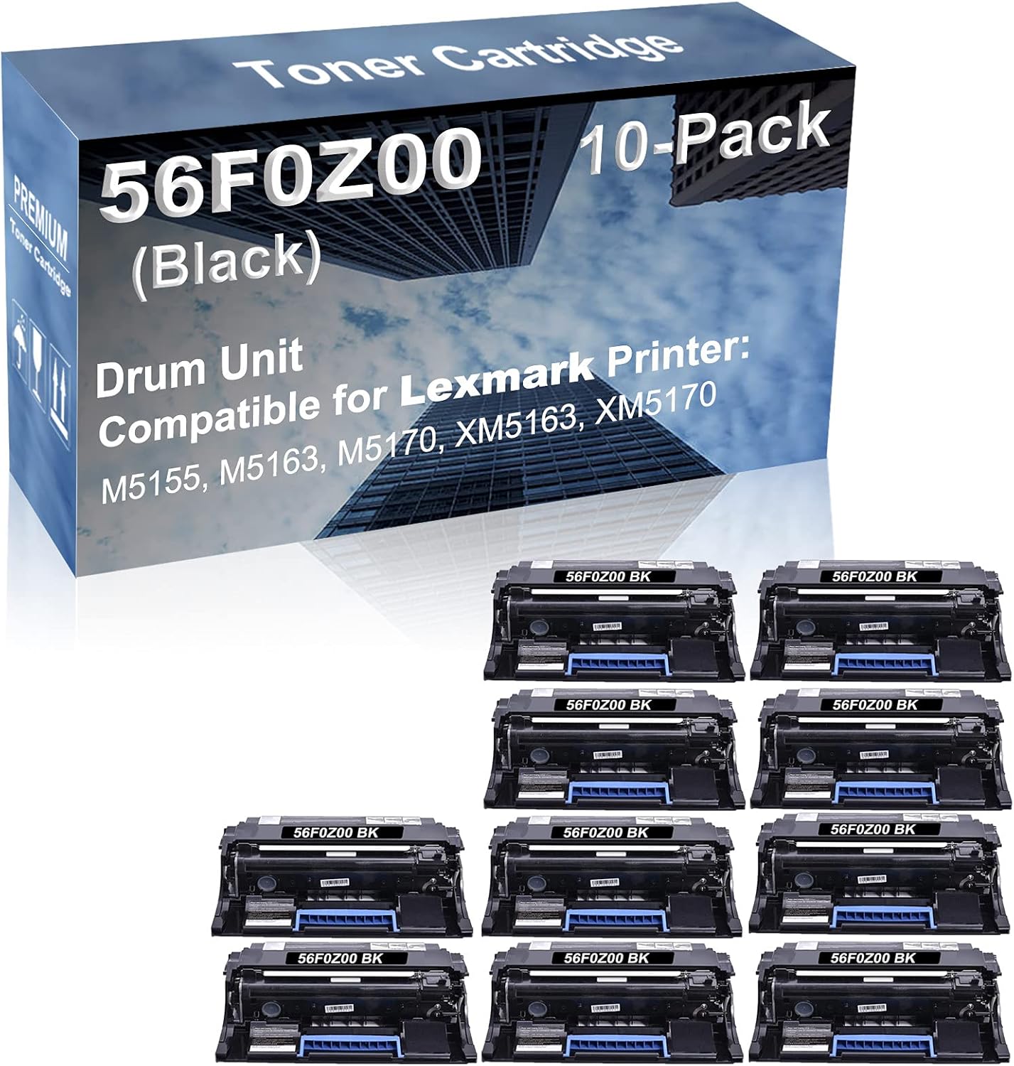 10-Pack Compatible 56F0Z00 Drum Kit use for Lexmark M5155, M5163, M5170, XM5163, XM5170 Printer (Black)