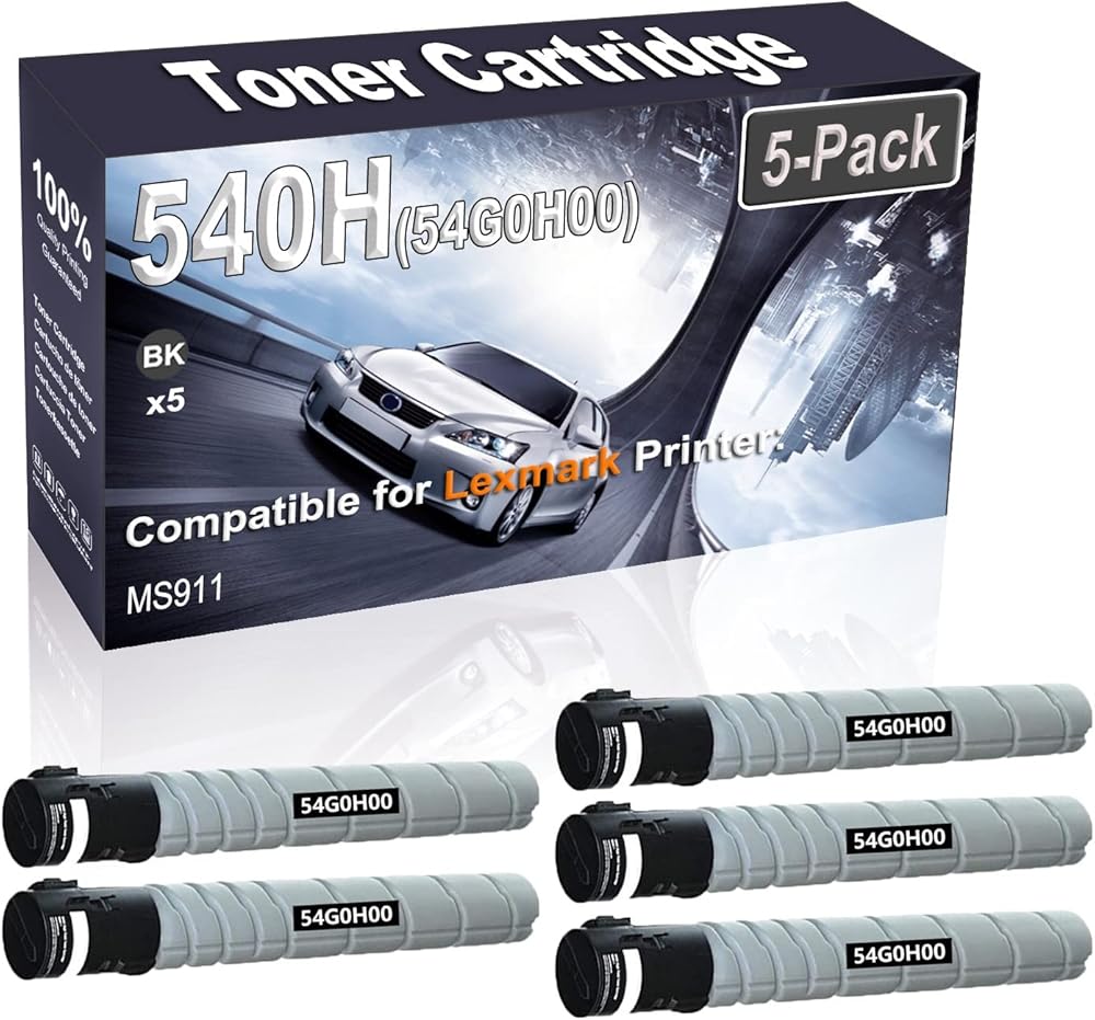 Kolasels 5-Pack (Black) Compatible MS911 Laser Printer Cartridge (High Capacity) Replacement for 540H 54G0H00 Printer Cartridge