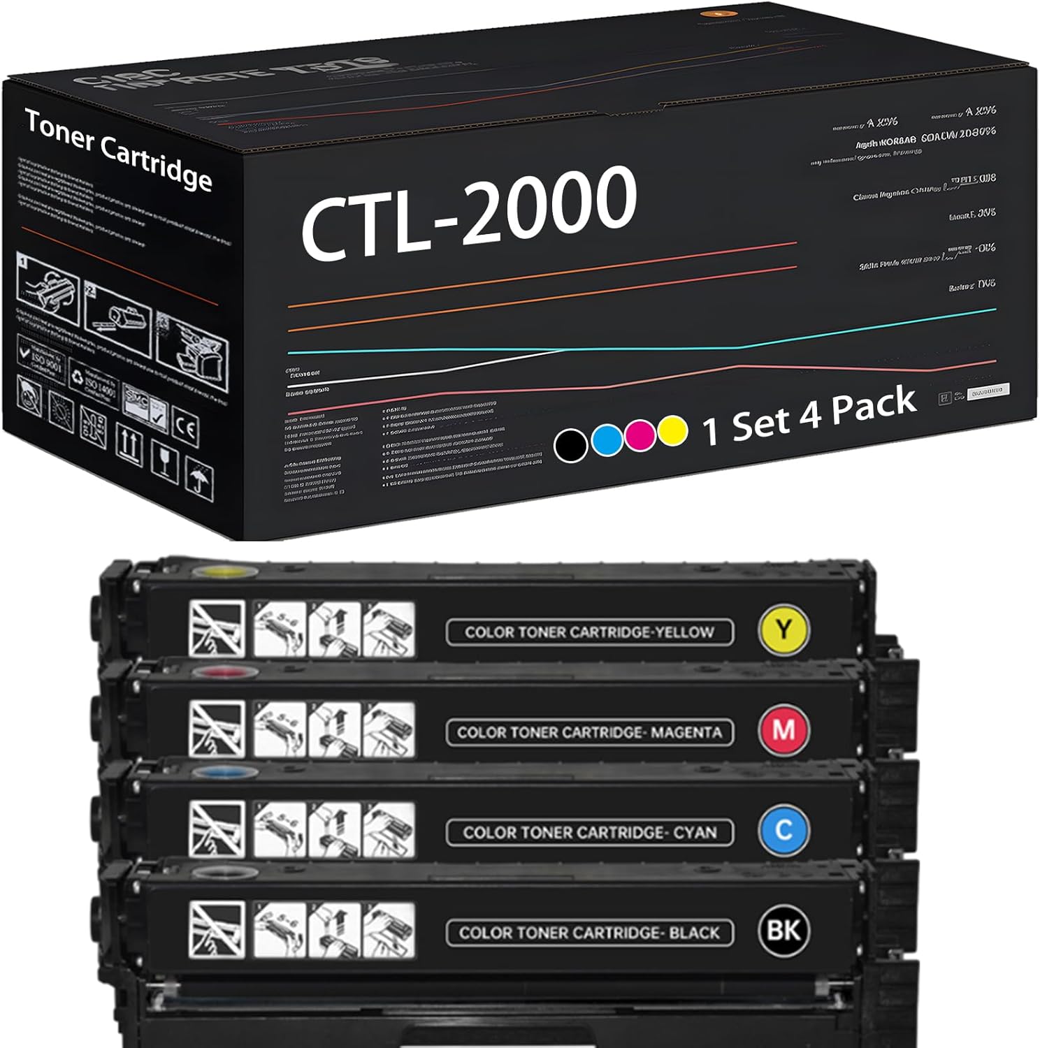 UVUMB CTL-2000 Toner Cartridge Compatible for Pantum CP2200DN CP2200DW CM2200DN CM2200FDN CM2200FDW Printer, with Chip, High Yield 1500 Pages, High-Definition Printing (4-Pack BK/C/M/Y)