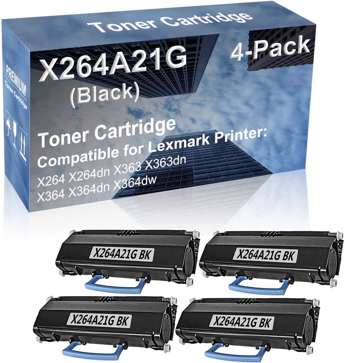 4-Pack Compatible High Capacity X363dn X364 Printer Toner Cartridge Replacement for X264A21G Toner Cartridge (Black)