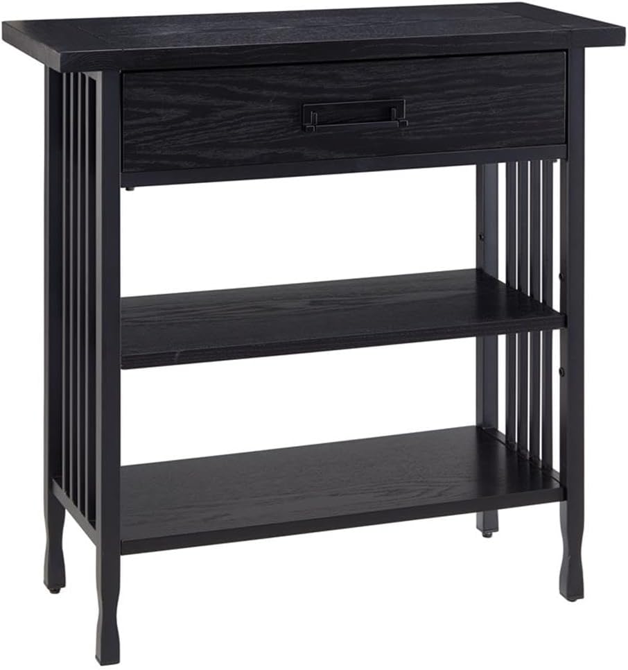 BOWERY HILL Ironcraft Foyer Bookcase with Drawer Storage - Black Wash