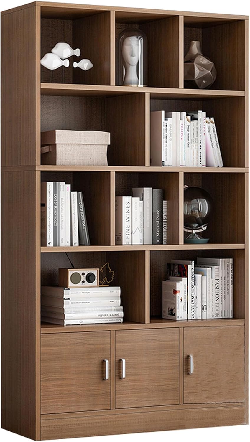 HUHJYUGE Bookshelf Tall, Standing Bookcase, Bookshelf with Storage Cabinet, Bookshelf with Doors, Open Bookshelves, for Living Room, Home Office, Hallway (A 100x30x180cm)