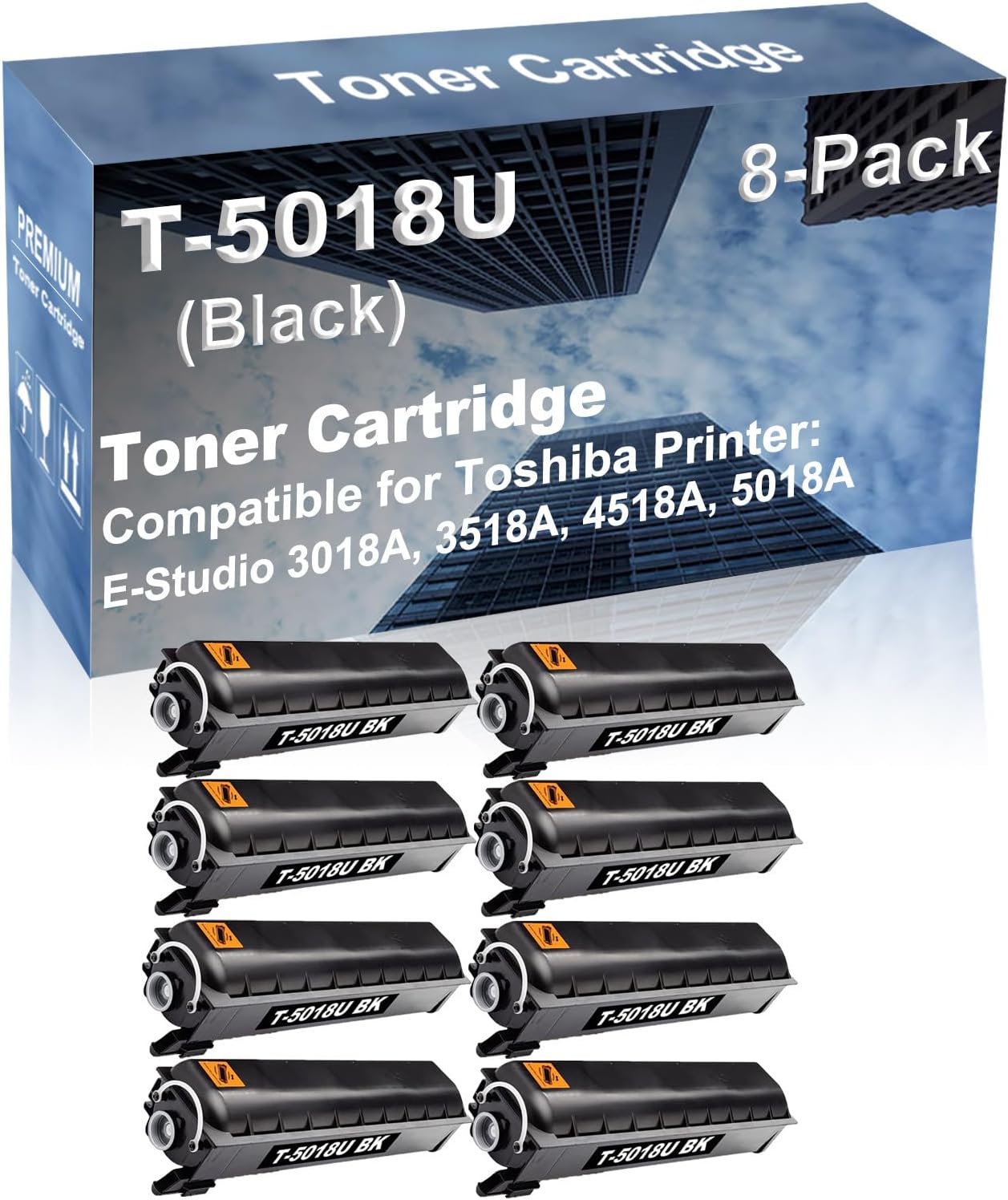 8-Pack Compatible High Capacity E-Studio 3018A, 3518A, 4518A, 5018A Printer Toner Cartridge Replacement for Toshiba T-5018U Printer Cartridge (Black)
