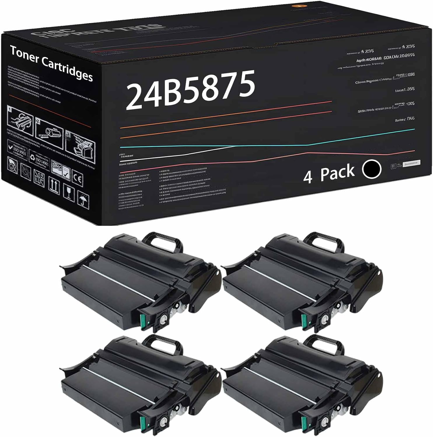 24B5875 Toner Cartridges Compatible with Lexmark XS651de MFP XS652de MFP XS654de MFP XS658dfe MFP XS658dme MFP Printers, High Yield 31000 Pages (4 Pack Black)