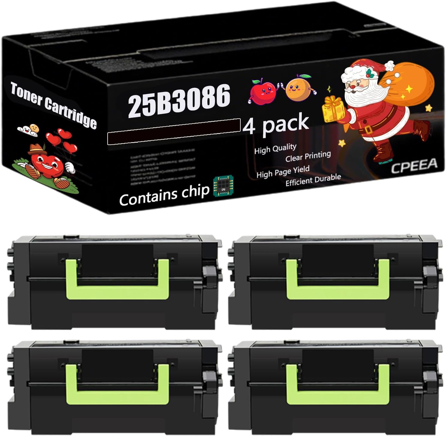 Compatible for Lexmark 25B3086 Toner Cartridge Work for Lexmark XM7355 Printers, with Chip, High Yield 55000 Pages, Clear Printing (4 Pack Black)