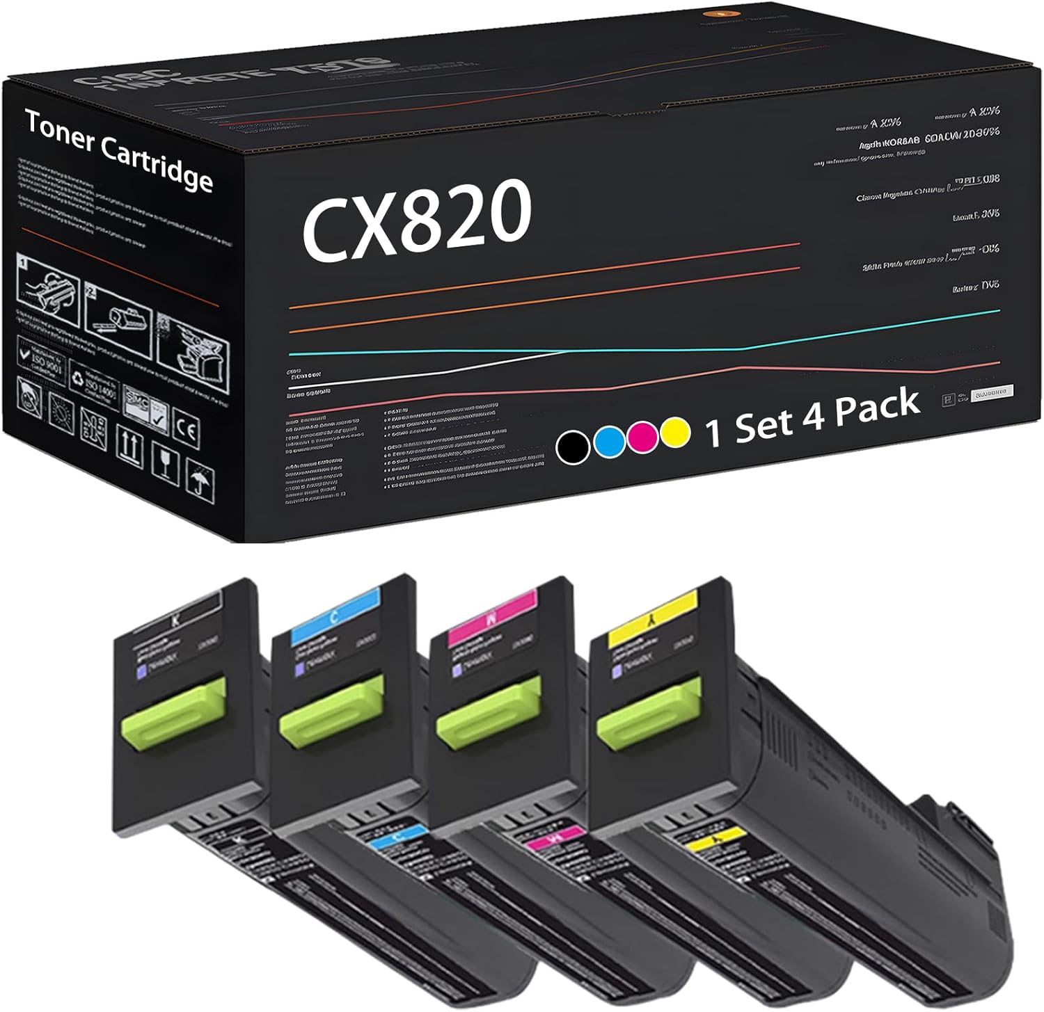 CX820 Toner Cartridge Compatible for Lexmark CS820 CX820 CX860dte CS820dte CX825 CX860 CX820dtfe CX825dtfe Printers, with Chip, High Yield 8000 Pages, High-Definition Printing (Multicolor)
