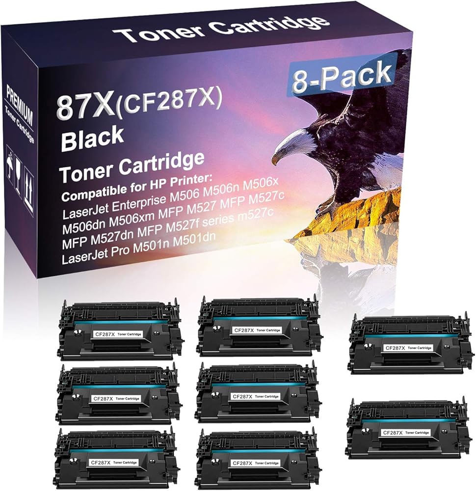 8 Pack Compatible High Capacity 87X | CF287X Printer Toner Cartridge use for HP M501n M501dn Printer (Black)