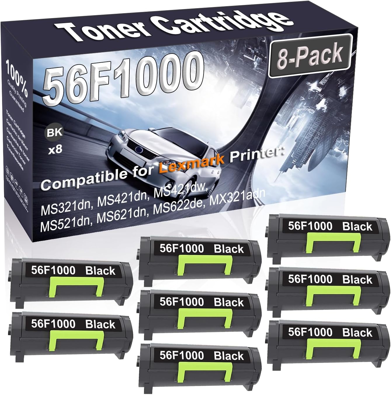 Kolasels 8-Pack (Black) Compatible MS321dn MS421dn MS421dw MS521dn MS621dn Laser Printer Cartridge (High Capacity) Replacement for 56F1000 Printer Cartridge