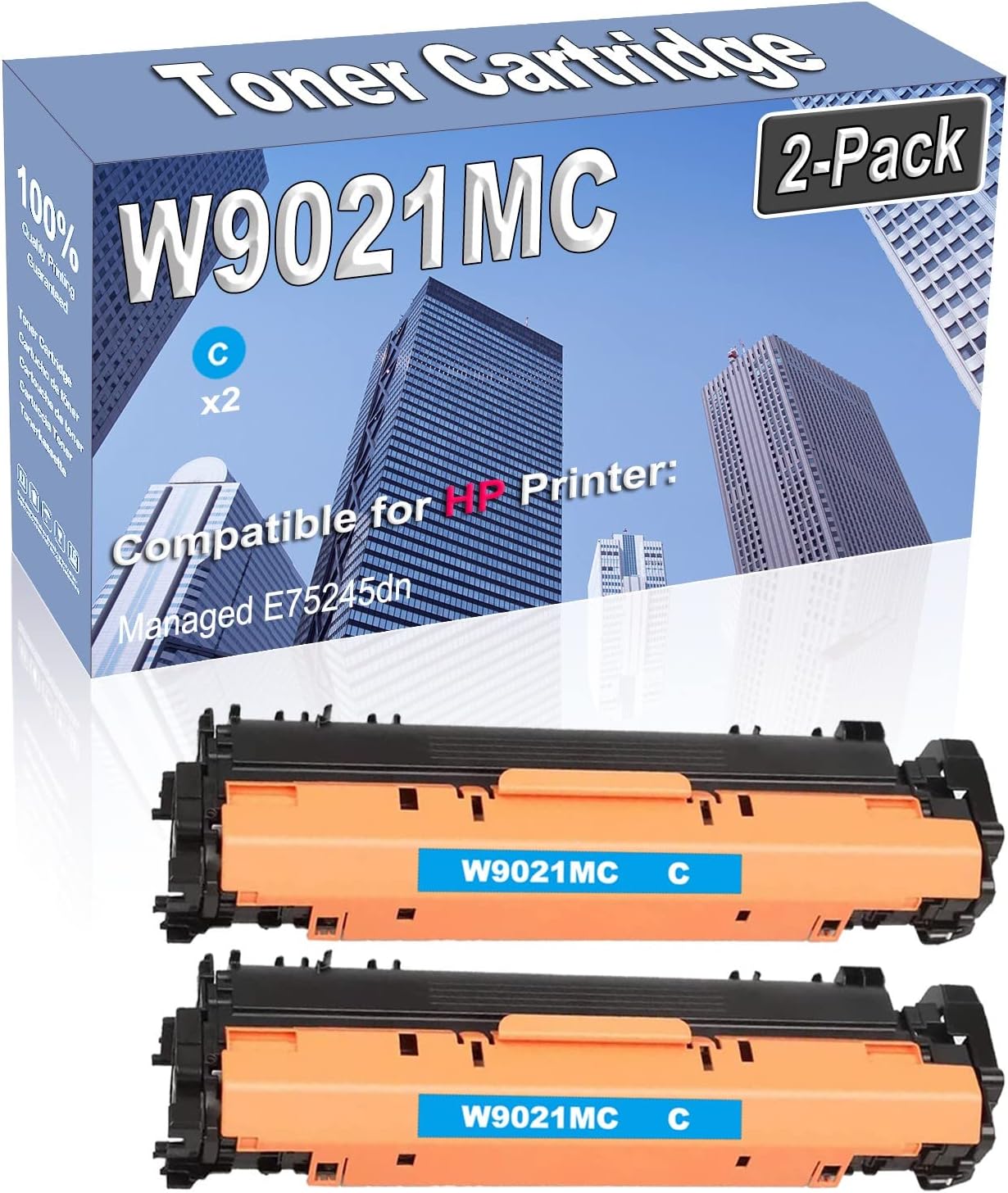 2-Pack Compatible High Capacity W9021MC Color Toner Cartridge use for HP Managed E75245dn Printer (Cyan)