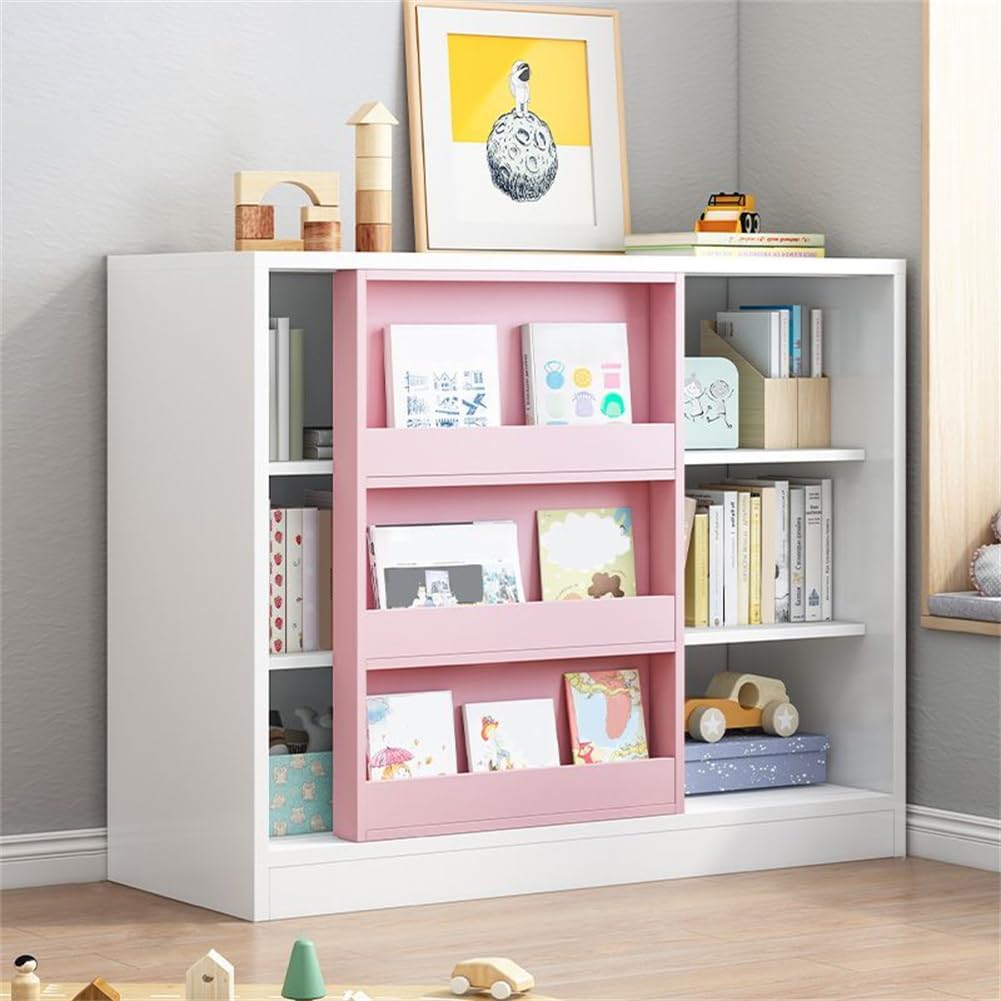 KWOKING Closed Back Bookshelf Child Room Bookcase Children's Bookshelf Floor-to-Ceiling Short Bookcase Shelf Reading Rack Baby Toy Storage Rack Picture Book Rack Locker Pink 47