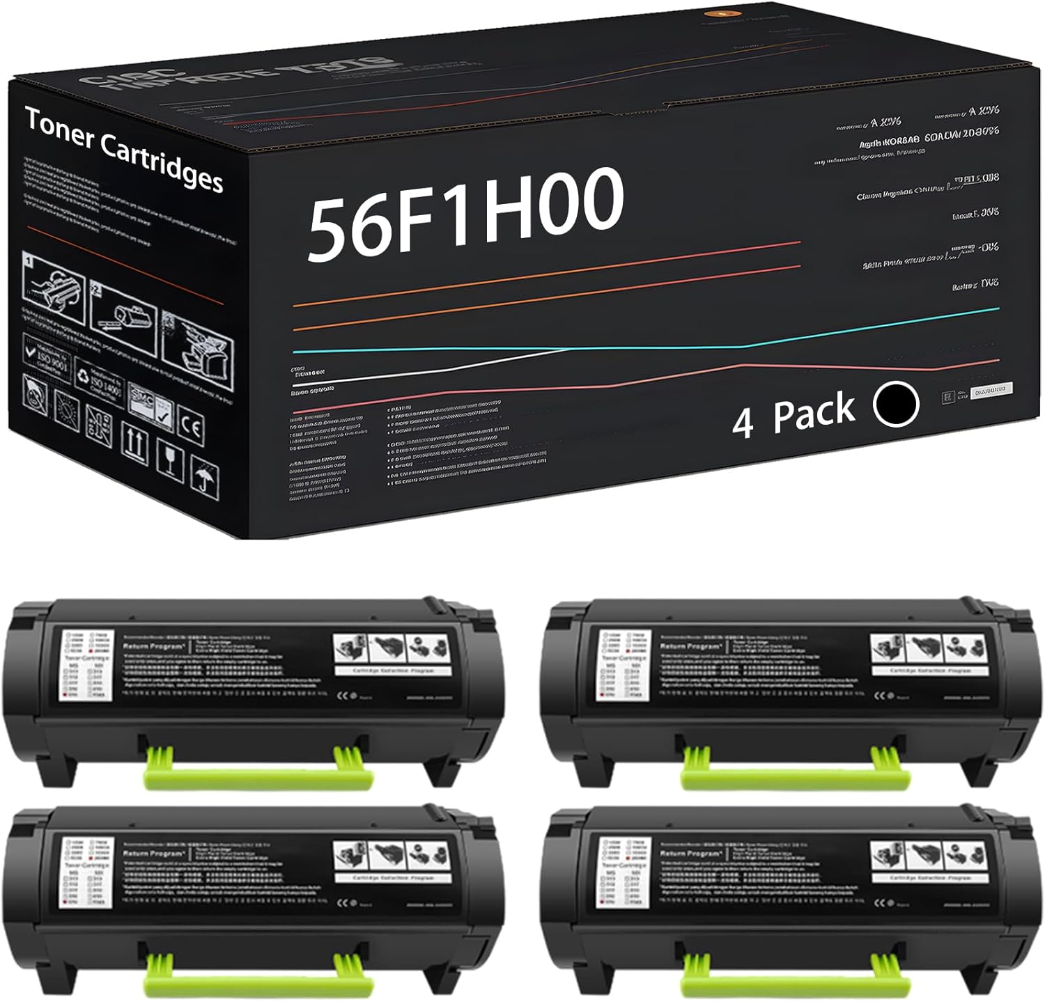 UVUMB Compatible with Lexmark 56F1H00 Toner Cartridges Work for Lexmark MX321 MX421 MX521 MX522 MX622 Printers, with Chip, High Yield 15000 Pages, High-Definition Printing (4 Pack Black)