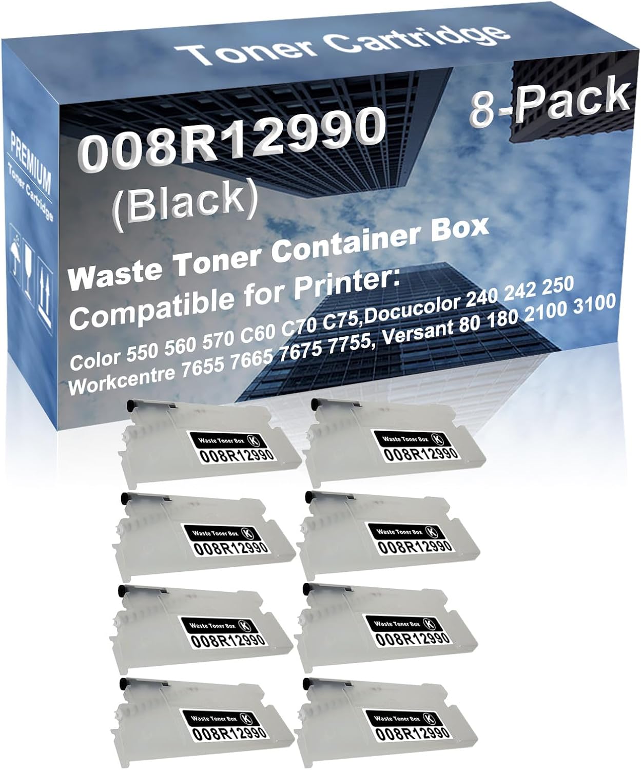 8-Pack Compatible High Capacity Versant 80 180 2100 3100 Printer Waste Toner Container Box Replacement for 008R12990 Printer Cartridge (Black)