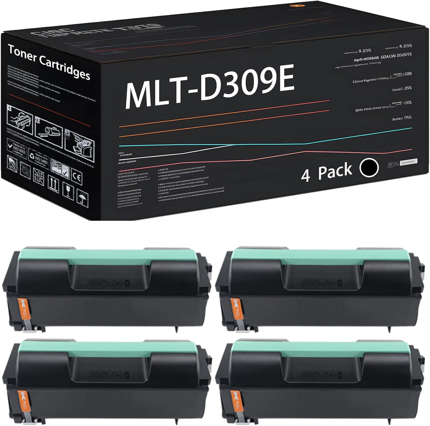 UVUMB Compatible with Samsung MLT-D309E Toner Cartridges Work for Samsung ML-5512ND ML-5515ND ML-6512ND ML-6515ND Printers, with Chip, High Yield 50000 Pages, High-Definition Printing (4 Pack Black)