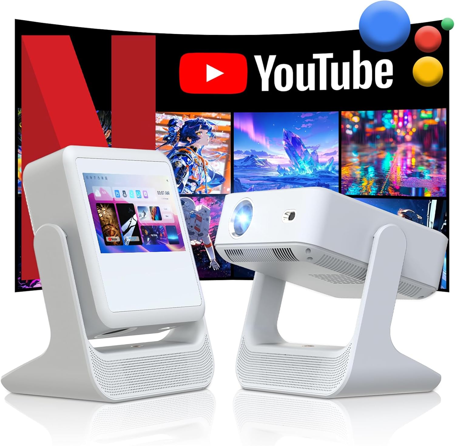 【Touch Screen/APP Store/800 ANSI/Auto Focus】Portable Projector, Full HD 4K Support Smart Video Projector, WiFi 6 Bluetooth for Home Theater/Gaming/Outdoor (180° Stand & 300 ''Display)