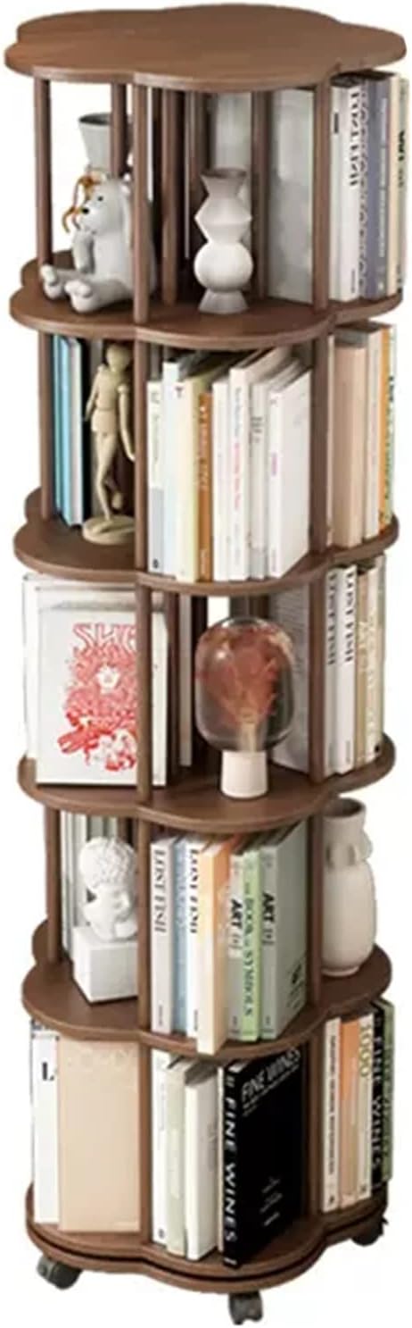 JKSVTF Bookcases Rotating Bookshelf 360° Bookcase Movable Picture Book Reading Rack Home Living Room Floor Rack (Walnut 48 * 157cm)