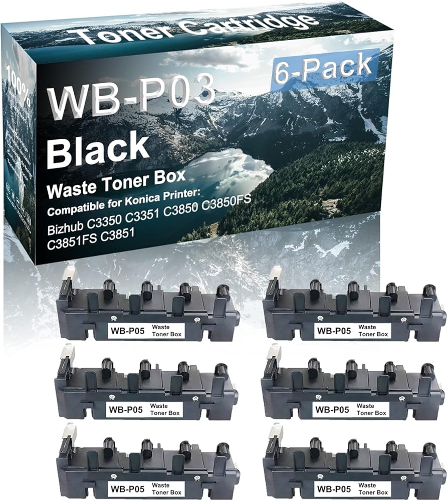 Credibility Store 6-Pack Compatible High Yield C3350 C3351 C3850 C3850FS C3851FS C3851 Printer Waste Cartridge Replacement for Konica Minolta WB-P05 WBP05 Toner Cartridge (Black)