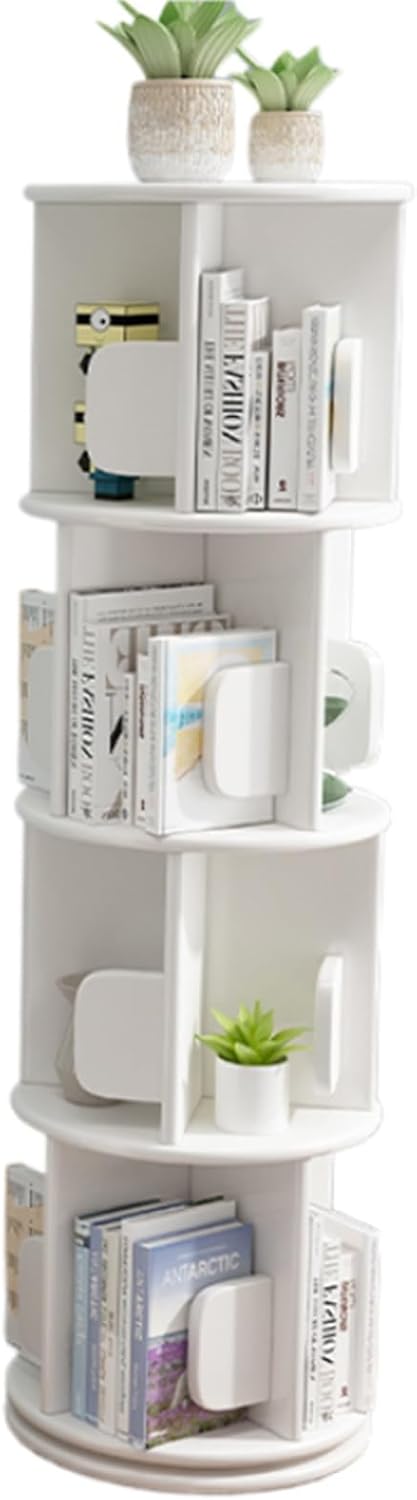 Rotating Bookshelf 360° Display Floor Standing Bookcase Freestanding Storage Organizer Holder Corner Book Rack Multi-Functional Bookshelf Organizer (Color : White, Size : 4-Tier)