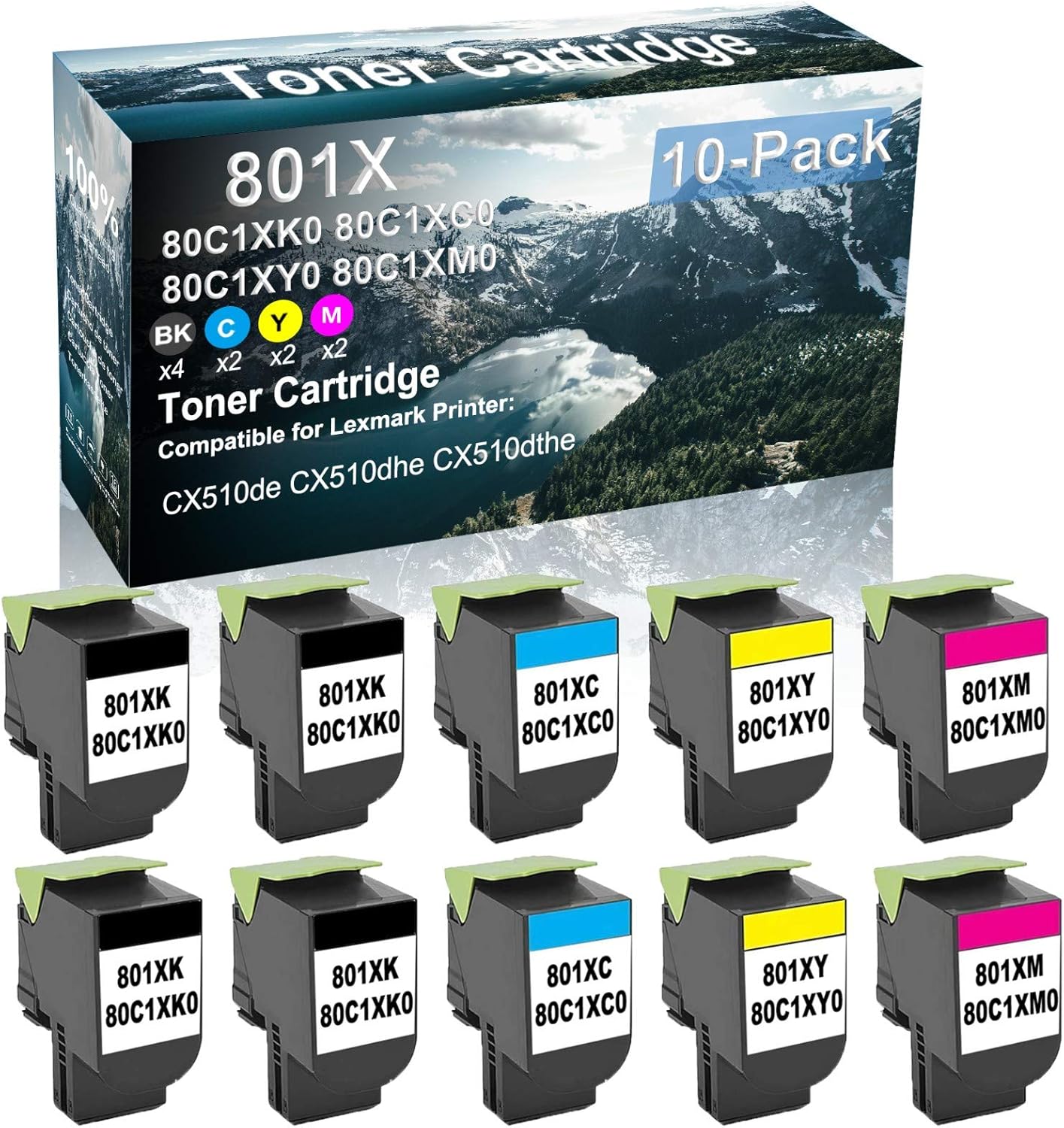 Credibility Store 10 Pack (BK+C+Y+M) Compatible 801X | 80C1XK0 80C1XC0 80C1XY0 80C1XM0 Laser Printer Toner Cartridge High Yield Use for CX510de CX510dhe CX510dthe Printer