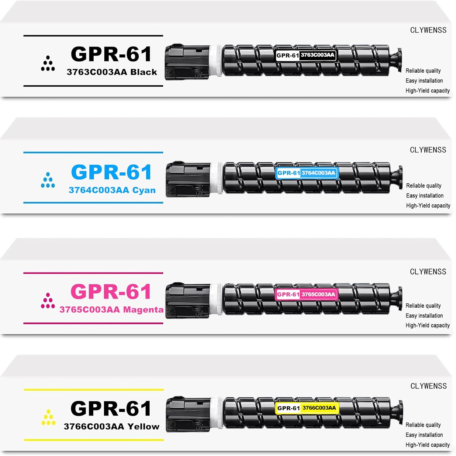 CLYWENSS GPR-61 GPR61 Toner Cartridge Replacement for Canon GPR-61 GPR61 3763C003AA for ImageRUNNER Advance DX C5840i C5850i C5860i C5870i Printer (Black Cyan Magenta Yellow, 4-Pack)