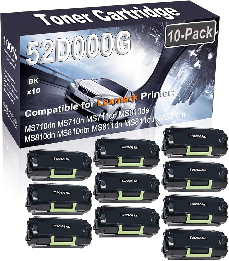 Kolasels 10-Pack (Black) Compatible High Yield 52D000G 520G Printer Cartridge use for MS710dn MS710n MS711dn MS810de MS810dn Printer
