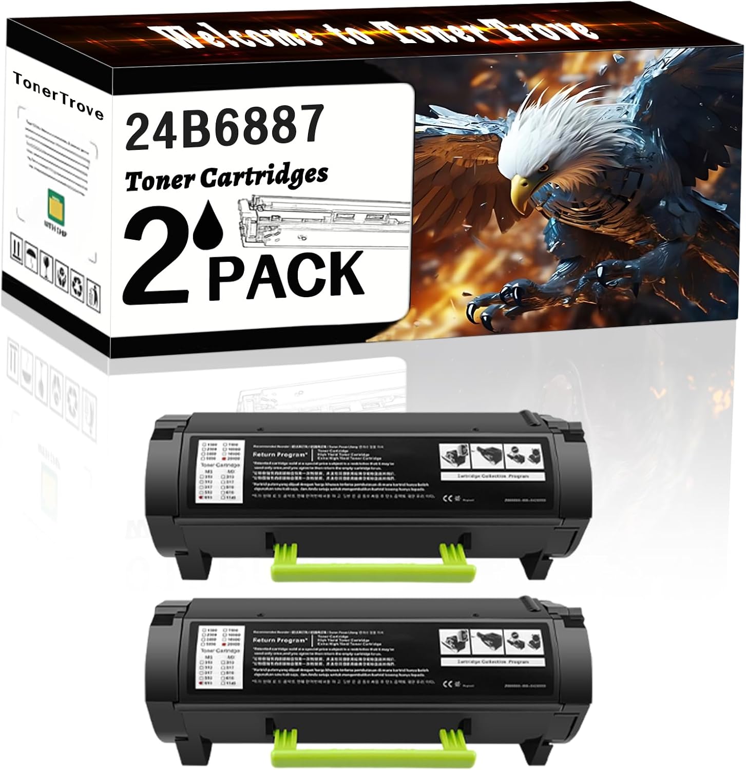 24B6887 Toner Cartridges Compatible for Lexmark M3250 XM3250 Printers, Office Printing is Easy Clear Smooth (2 Pack Black)