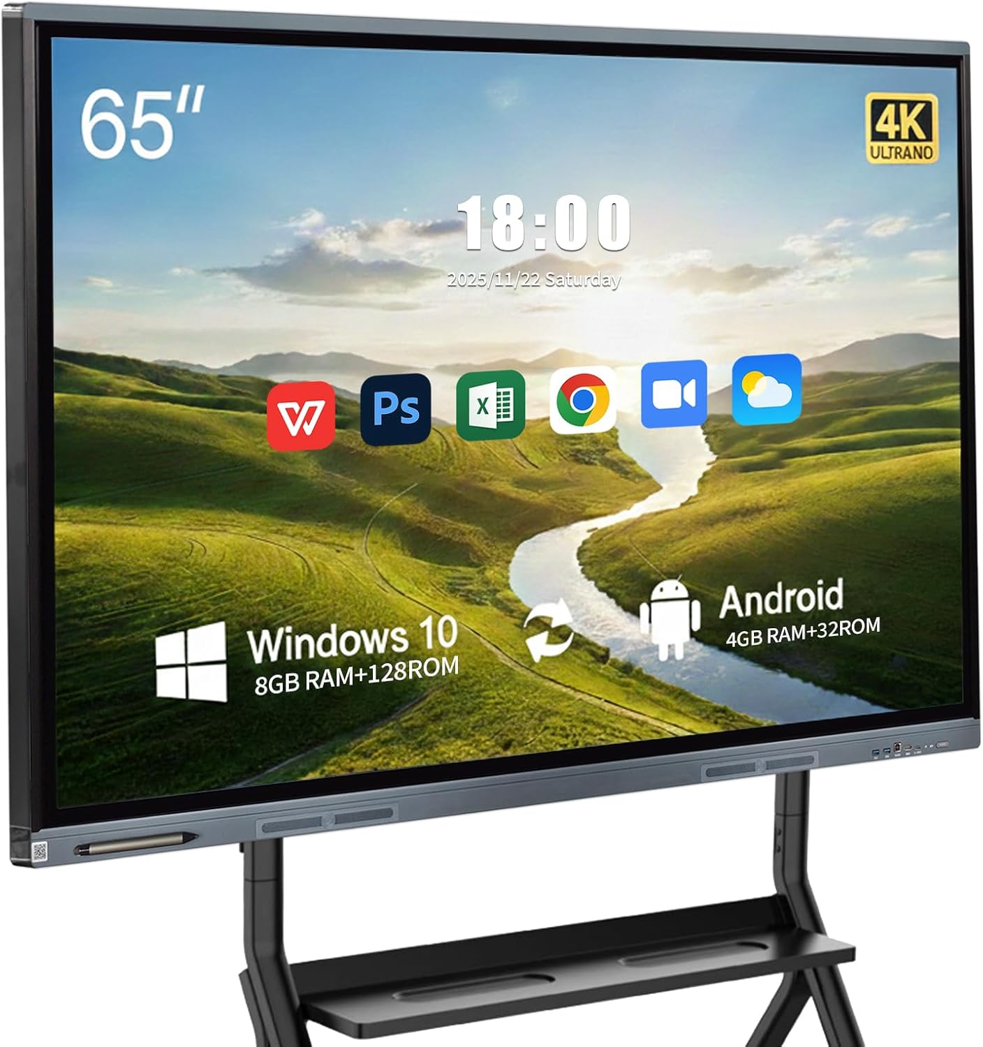 Nekiuy Smart Board 65 Inch Whiteboard Smartboard Interactive Whiteboard, 8+128GB Digital Smart White Board Support Dual System Smartboard for Office Home Business(Wall Mount Included)