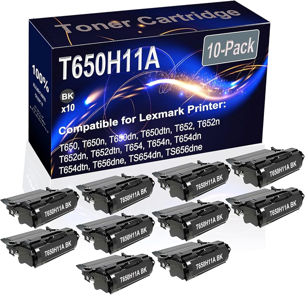 Kolasels 10-Pack (Black) Compatible T650 T650n T650dn T650dtn T652 Laser Printer Cartridge (High Capacity) Replacement for T650H11A Printer Cartridge