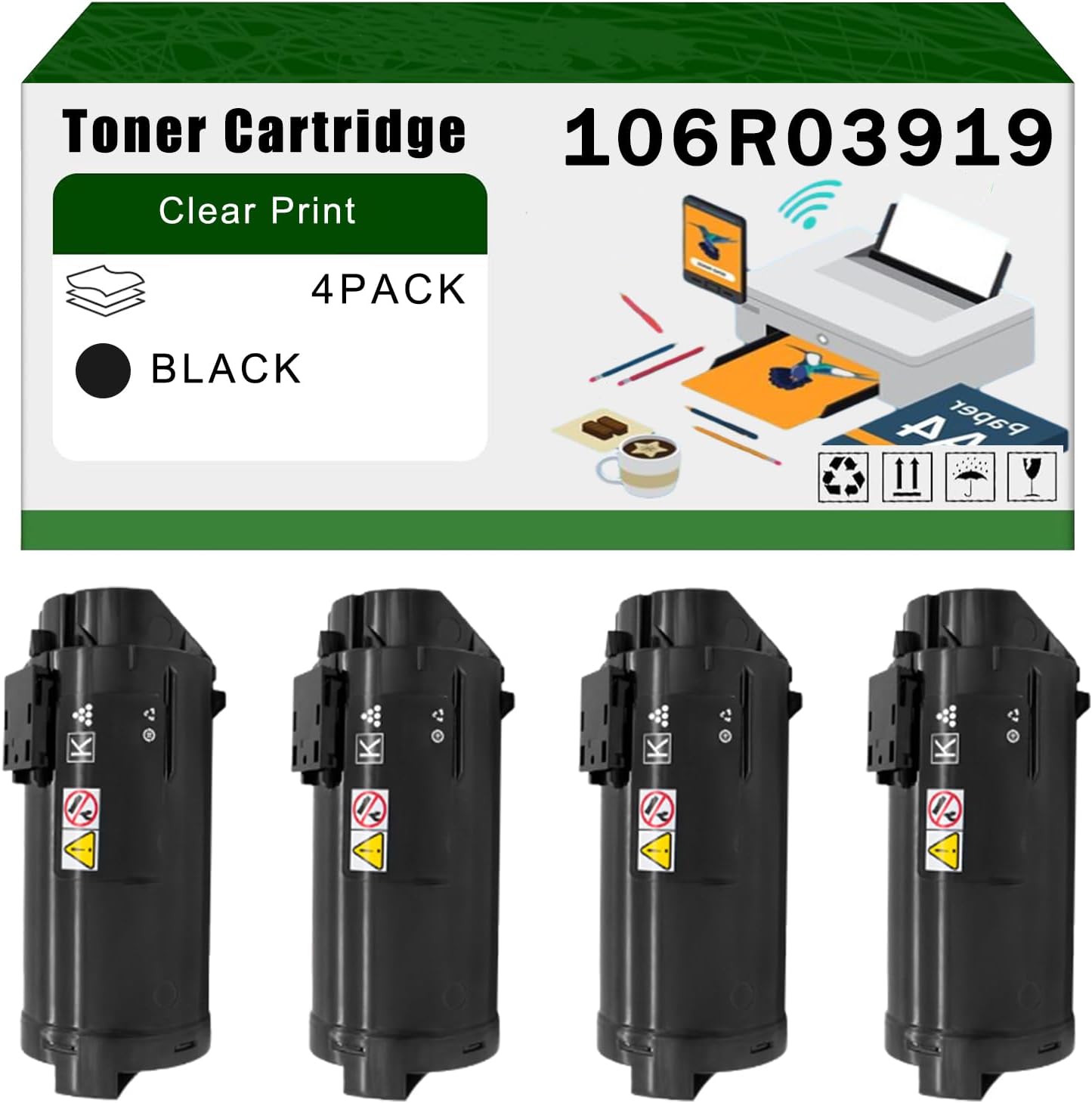 Compatible for Xerox 106R03919 Toner Cartridge VersaLInk C600DN C600DT C600DX C600DXF C600DXP C600N Printers, High Yield 26900 Pages Bright Clear Colors (4 Pack Black)