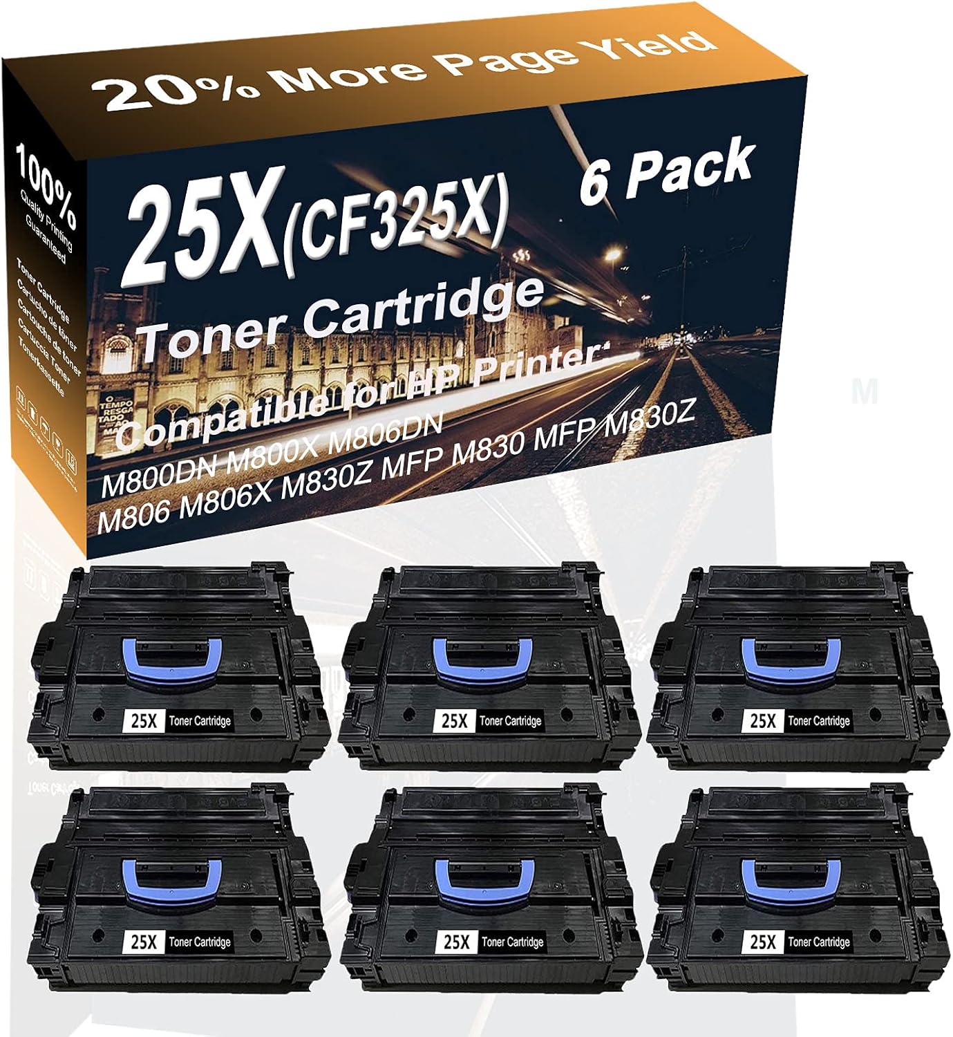 6-Pack (Black) Compatible High Capacity 25X (CF325X) Laser Printer Toner Cartridge use for HP M800DN M800X M806DN M806 M806X Printer