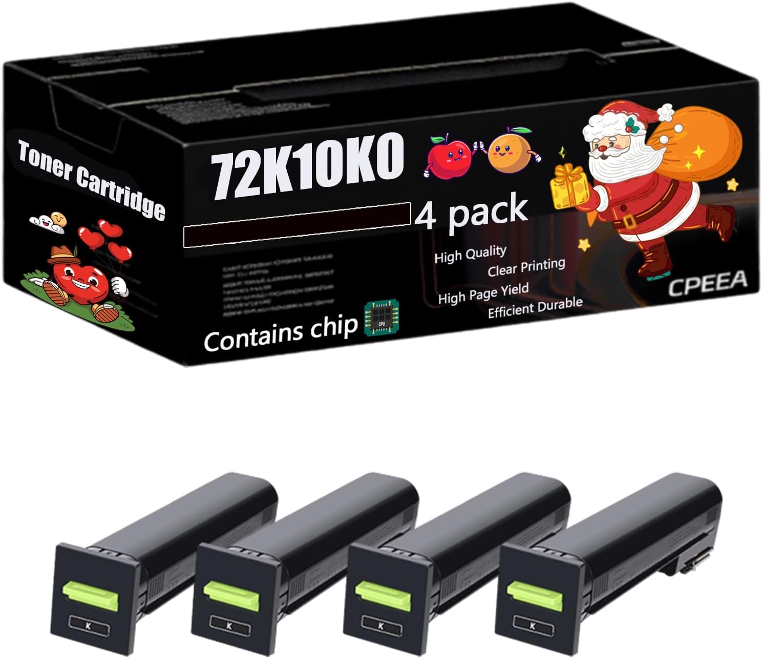 Compatible for Lexmark 72K10K0 72K1HC0 72K1HM0 72K1HY0 Toner Cartridge Work for Lexmark CS820dte CS820dtfe CX820de CX820dtfe CX825de Printers (4 Pack Black)