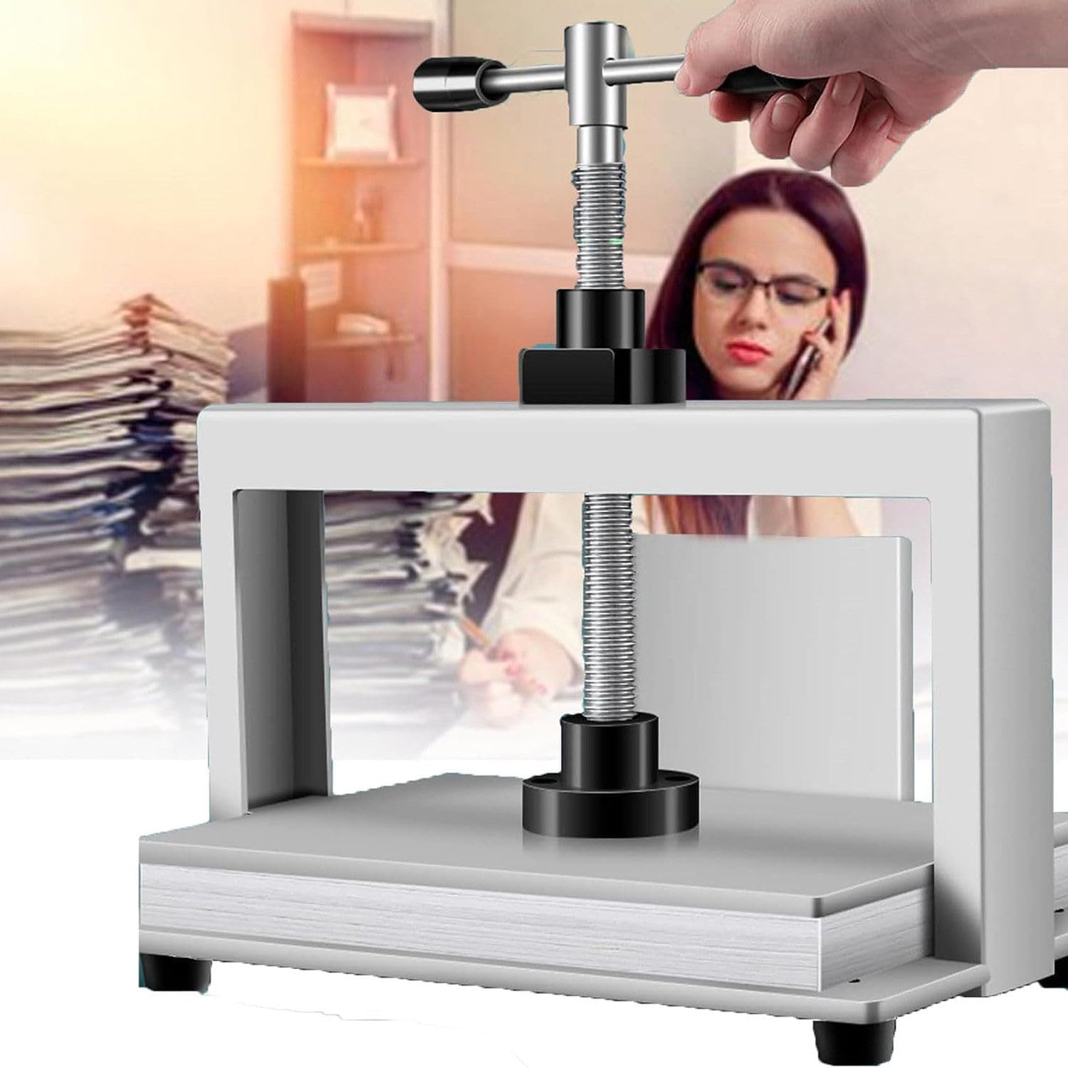 NYMFEA A4/A3 Size Manual Paper Press Machine, Bookbinding Press Paper Flattener Press Bookbinder, Double Balance Rod Bookbinding Paper Flattener 1500kg Pressure,A4