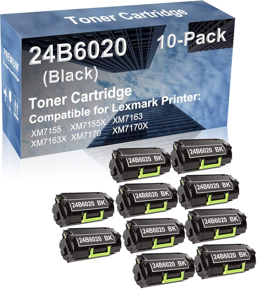 10-Pack Compatible High Capacity 24B6020 Printer Cartridge use for XM7163 XM7163X Printer (Black)