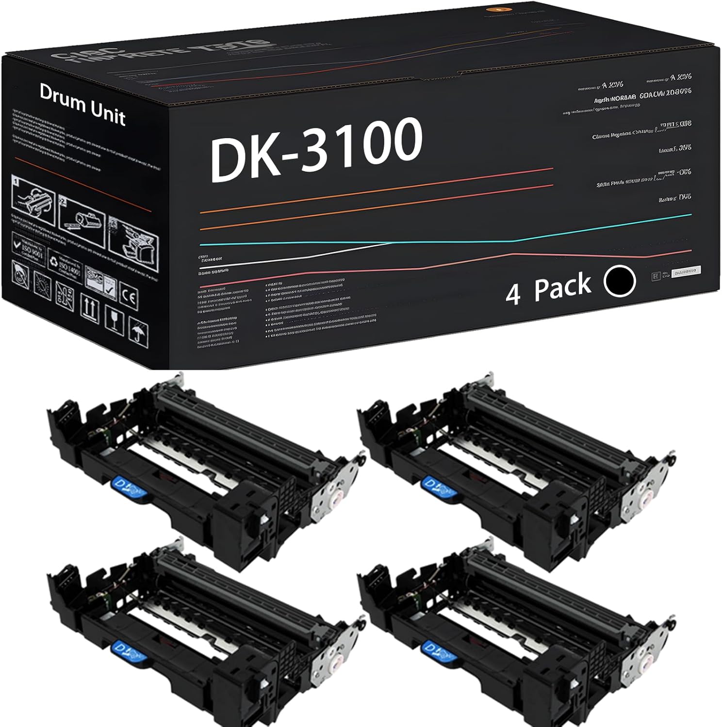 UVUMB Compatible with Kyocera DK-3100 Drum Unit Work for Kyocera ECOSYS M3040idn M3540idn FS-2100DN Printers, with Chip, High Yield 300000 Pages, High-Definition Printing (4 Pack Black)
