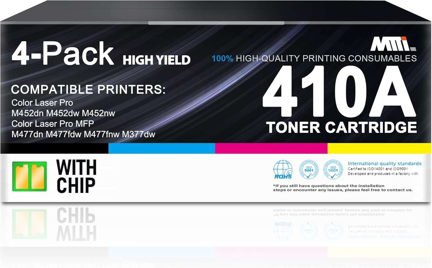 410A Toner Cartridge 4 Pack M452DW Compatible for HP 410A 410X Laser Pro MFP M477FDW M477FNW M477FDN M452DN M452DW M452NW MFPM377DW M377DW (Black Cyan Yellow Magenta, with Chip)
