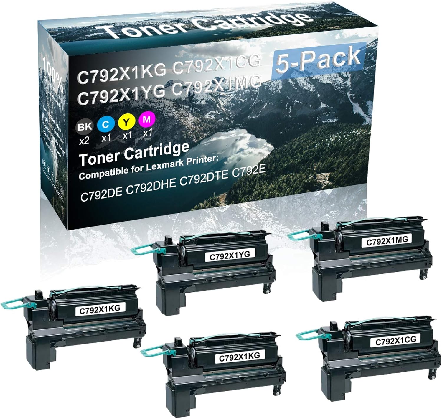 Credibility Store 5 Pack (BK+C+Y+M) Compatible C792X1KG C792X1CG C792X1YG C792X1MG Printer Cartridge use for C792DE C792DHE C792DTE C792E Printer (High Capacity)