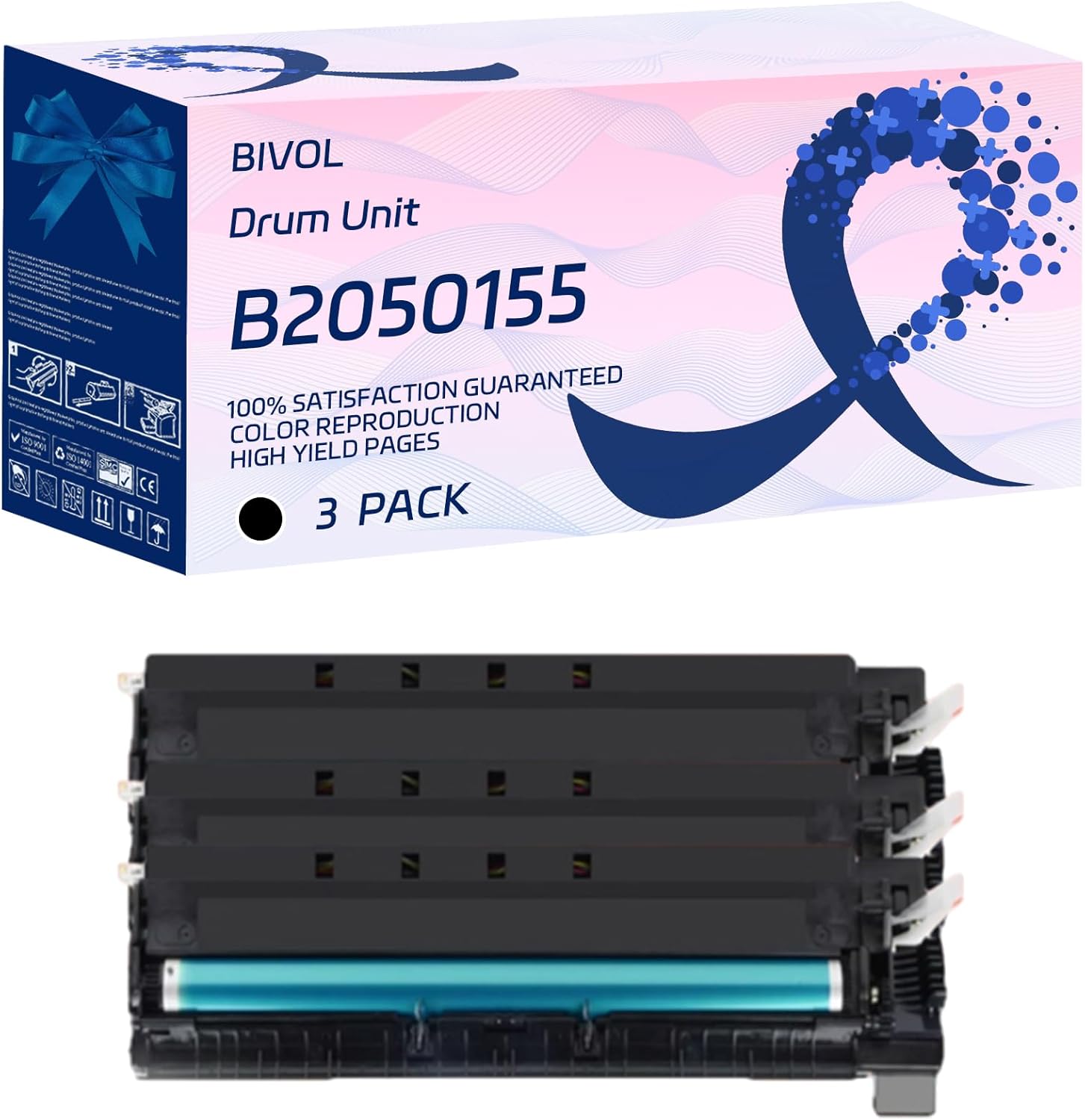 BIVOL B2050155 Drum Unit Compatible for Ricoh Aficio 3030SPF 3030SPI Printers, with Chip, High Yield 6000 Pages, Vivid Colors (3 Pack Black)