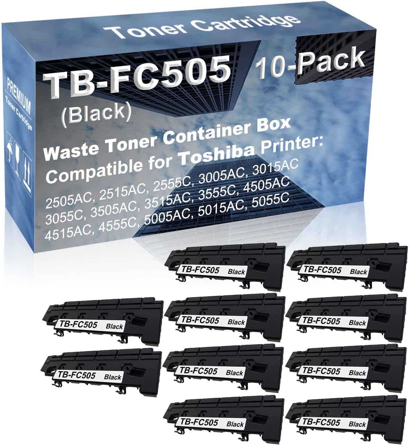10-Pack Compatible High Capacity TB-FC505 TBFC505 Printer Waste Toner Container Box use for Toshiba E-Studio 3055C, 3505AC, 3515AC, 3555C, 4505AC (Black)