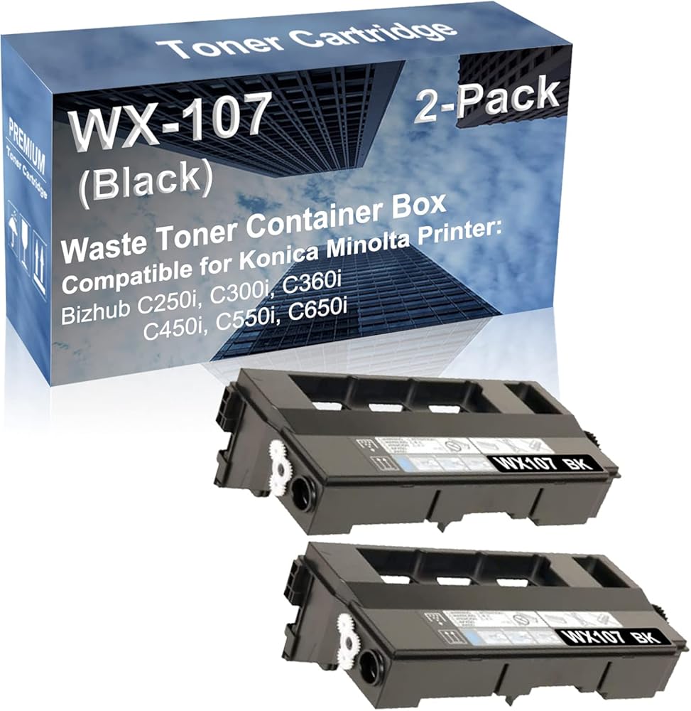 2-Pack Compatible High Capacity WX-107 WX107 (AAVA0Y1) Waste Toner Container Box use for Konica Minolta Bizhub C250i, C300i, C360i, C450i, C550i, C650i Printer (Black)