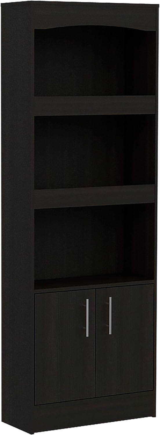 Tuhome Simma Bookcase with Metal Hardware, Three Spacious Shelves, Double Door Cabinet, Modern Storage Solution for Living Room, Office, or Bedroom