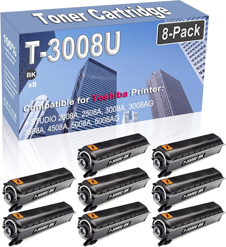 Credibility Store 8-Pack Compatible High Capacity T-3008U T3008U Printer Cartridge use for Toshiba e-Studio 2008A 2508A 3008A 3008AG 3508A 4508A 5008A 5008AG Toner Cartridge (Black)