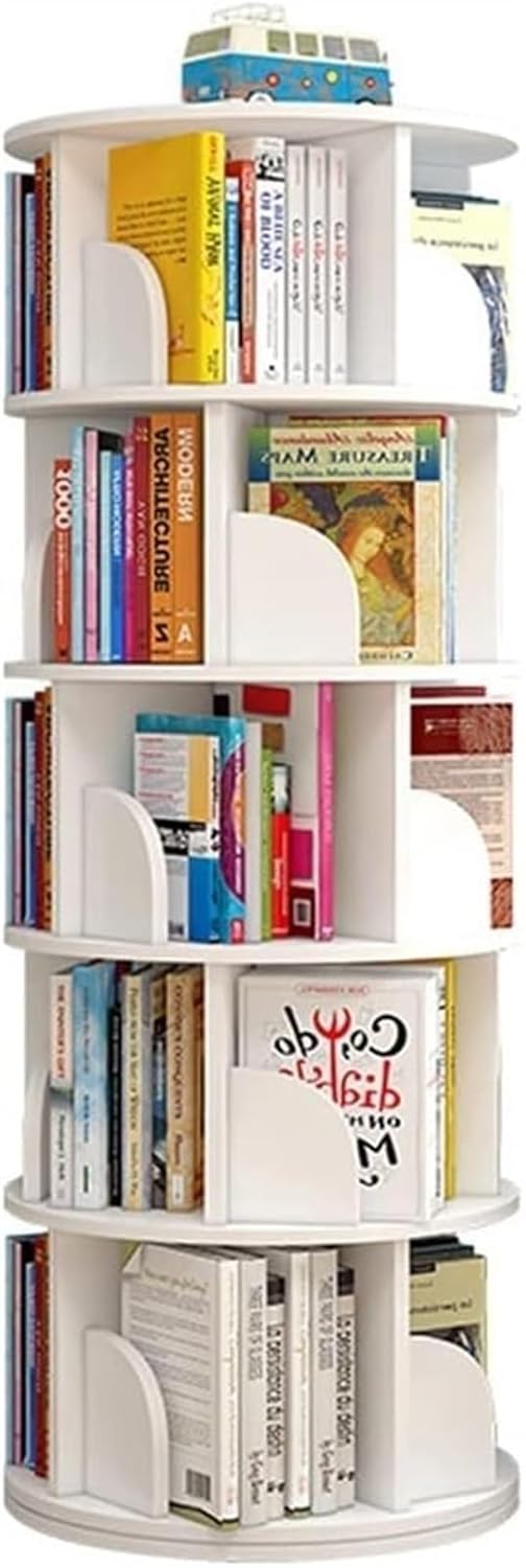 SoOSSN Bookcases 360° Rotating Stackable Rotating Bookshelf, Layer Floor-Standing Storage Shelf Bookcase (Color : White, Size : 40 * 40 * 160cm)
