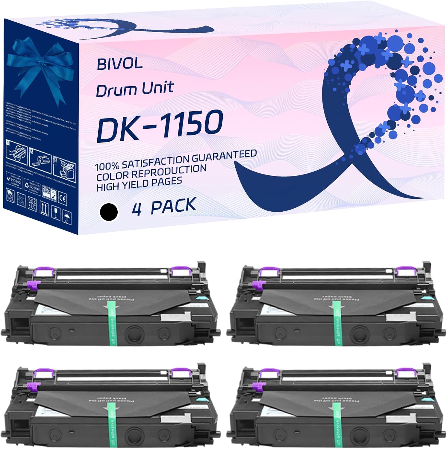 BIVOL DK-1150 Drum Unit Compatible for Kyocera ECOSYS M2640idw P2040dw P2235dw Printers, with Chip, High Yield 200000 Pages, Vivid Colors (4 Pack Black)