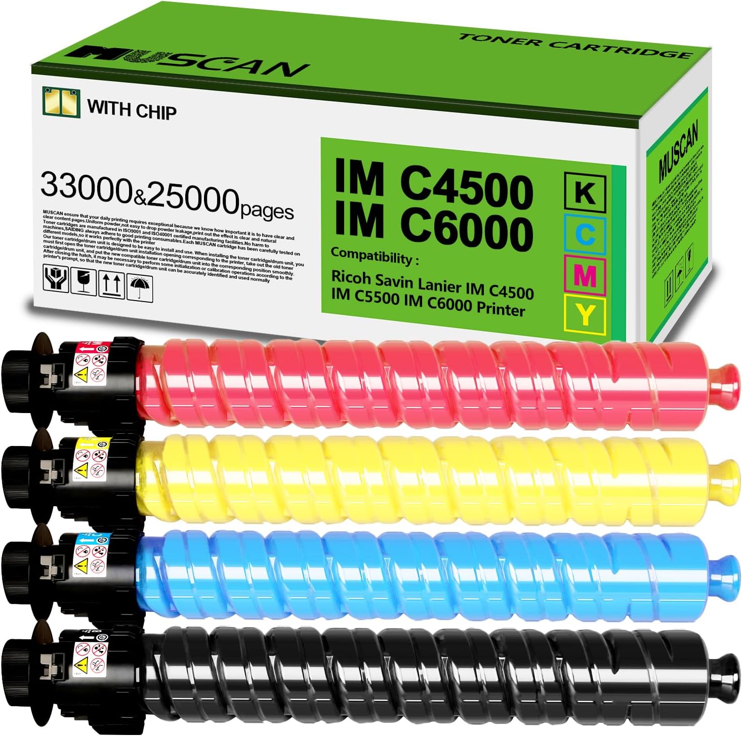IM C4500 IM C6000 IM C5500 Toner Cartridge High Capacity Replacement for Ricoh 842279 842280 842281 842282 Compatible with Savin Lanier IM C4500 IM C5500 IM C6000 Printer Black Cyan Yellow Magenta