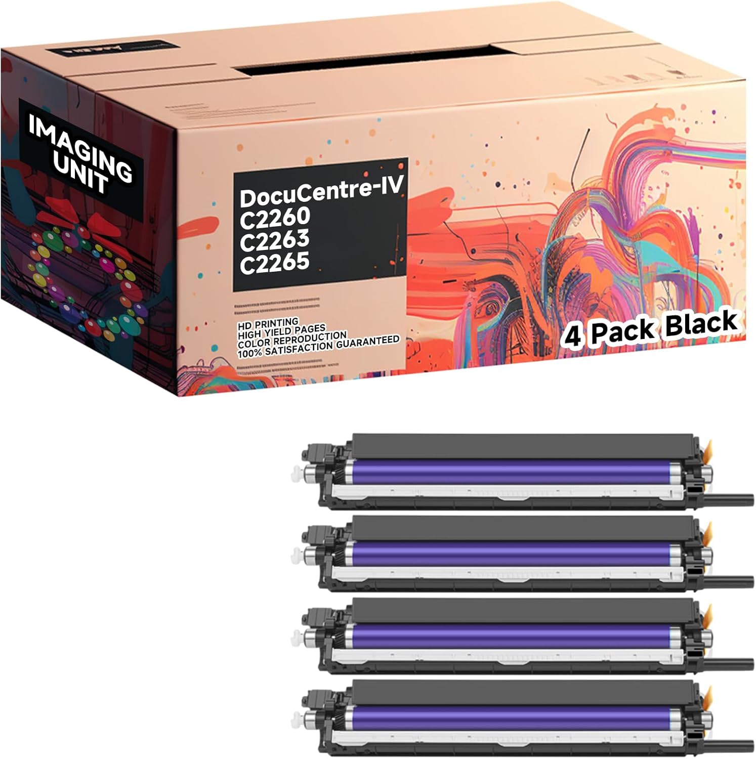 Compatible with Xerox DocuCentre-IV C2260 C2263 C2265 Black Color Imaging Unit, CT350950 Drum Unit, High Yield 56000 Pages Affordable Reliable (4 Pack Black)