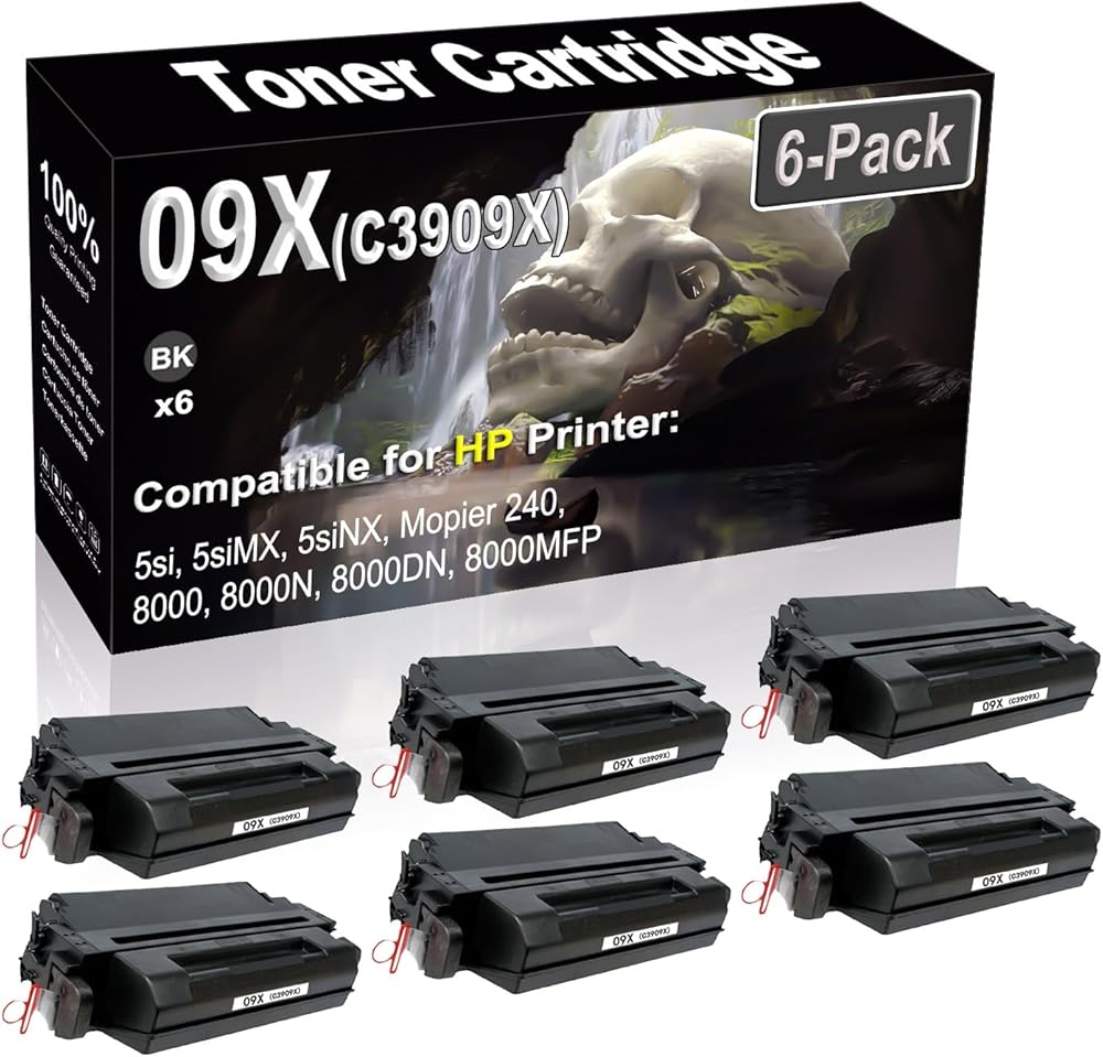 SINIYA 6-Pack (Black) Compatible 5si 5siMX 5siNX Mopier 240 8000 8000N 8000DN 8000MFP Laser Printer Cartridge (High Capacity) Replacement for 09X C3909X Printer Cartridge