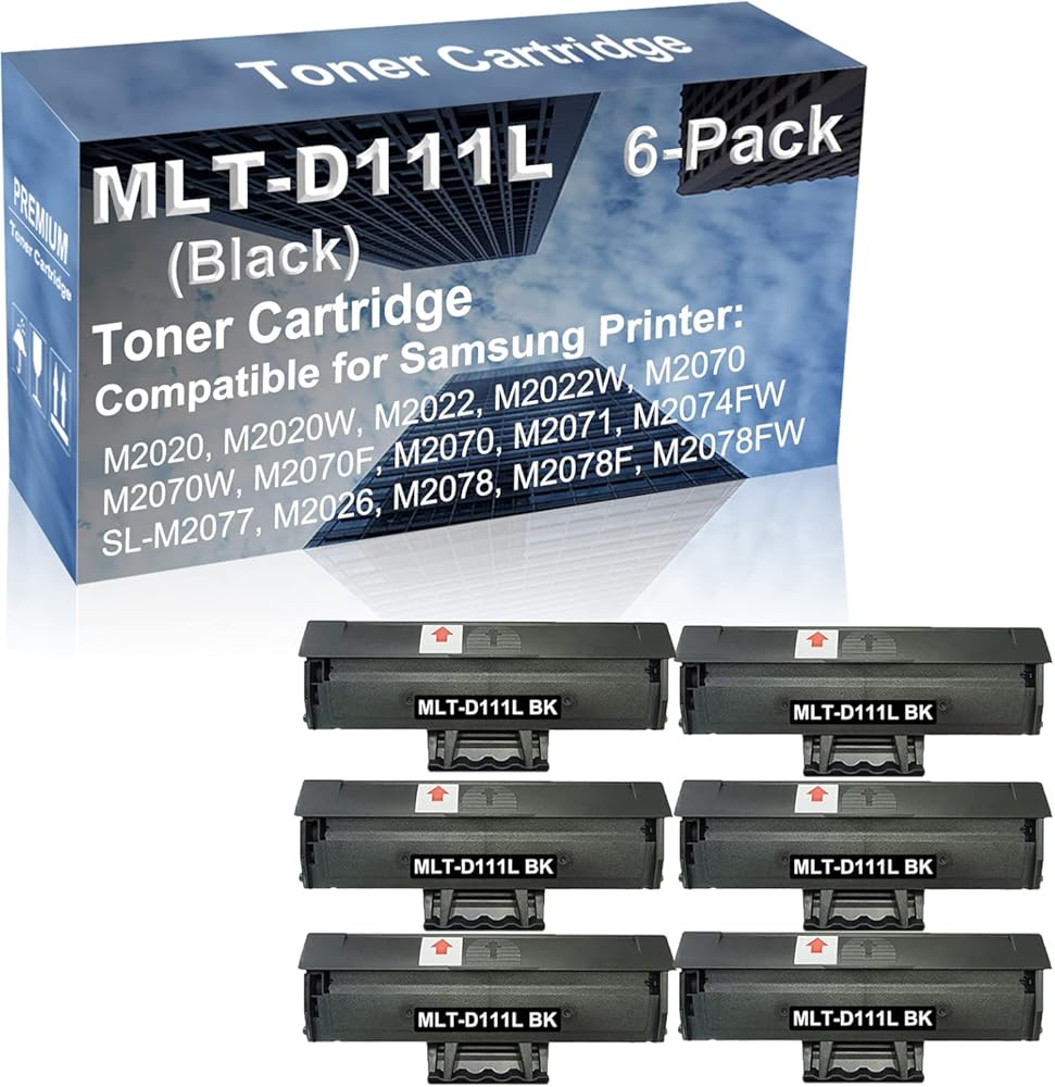 6-Pack Compatible High Capacity MLT-D111L Toner Cartridge use for M2020, M2020W, M2022, M2022W, M2070 Printer (Black)