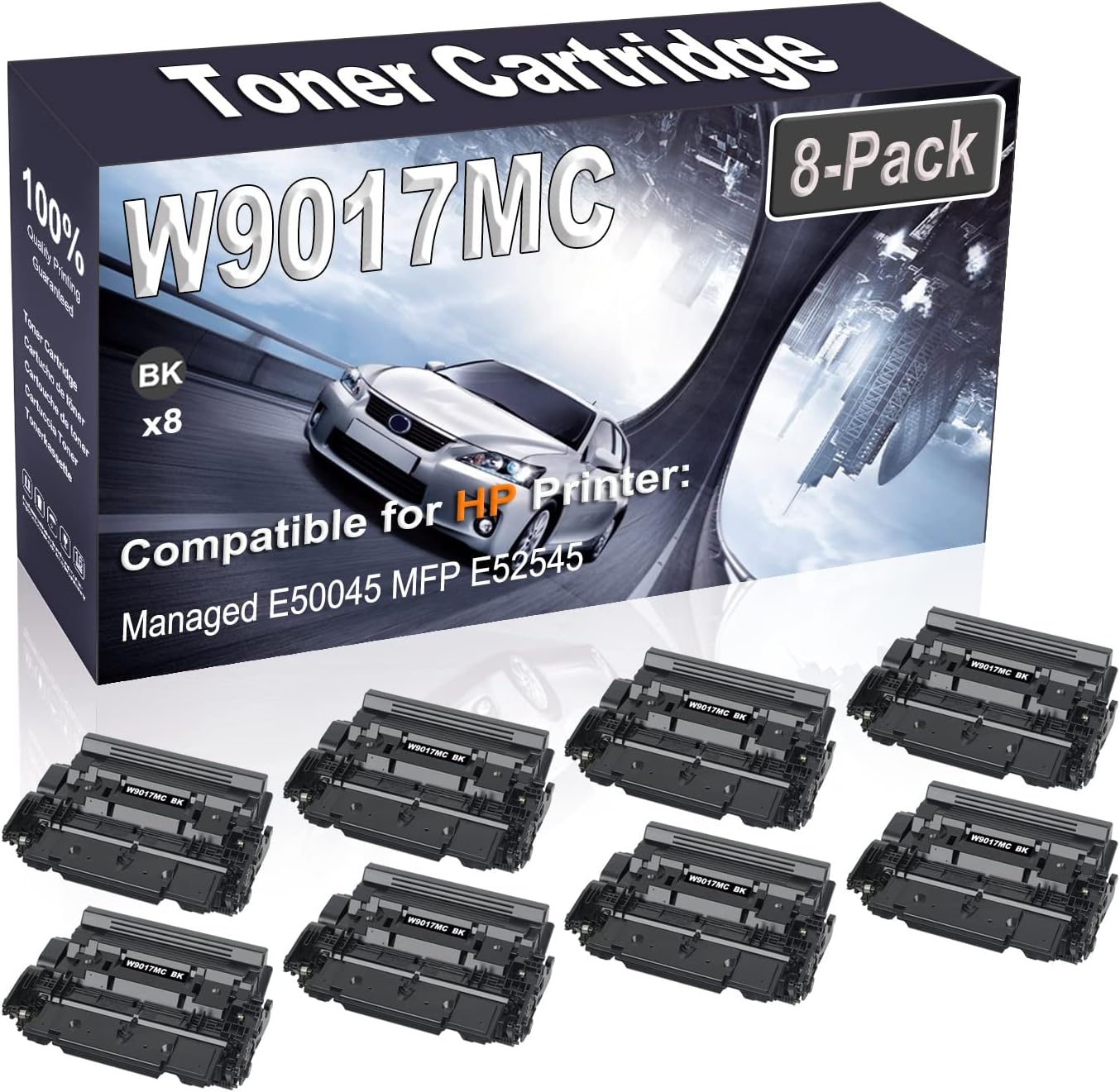 8-Pack (Black) Compatible High Yield W9017 W9017MC Printer Cartridge use for HP Managed E50045 MFP E52545 Printer