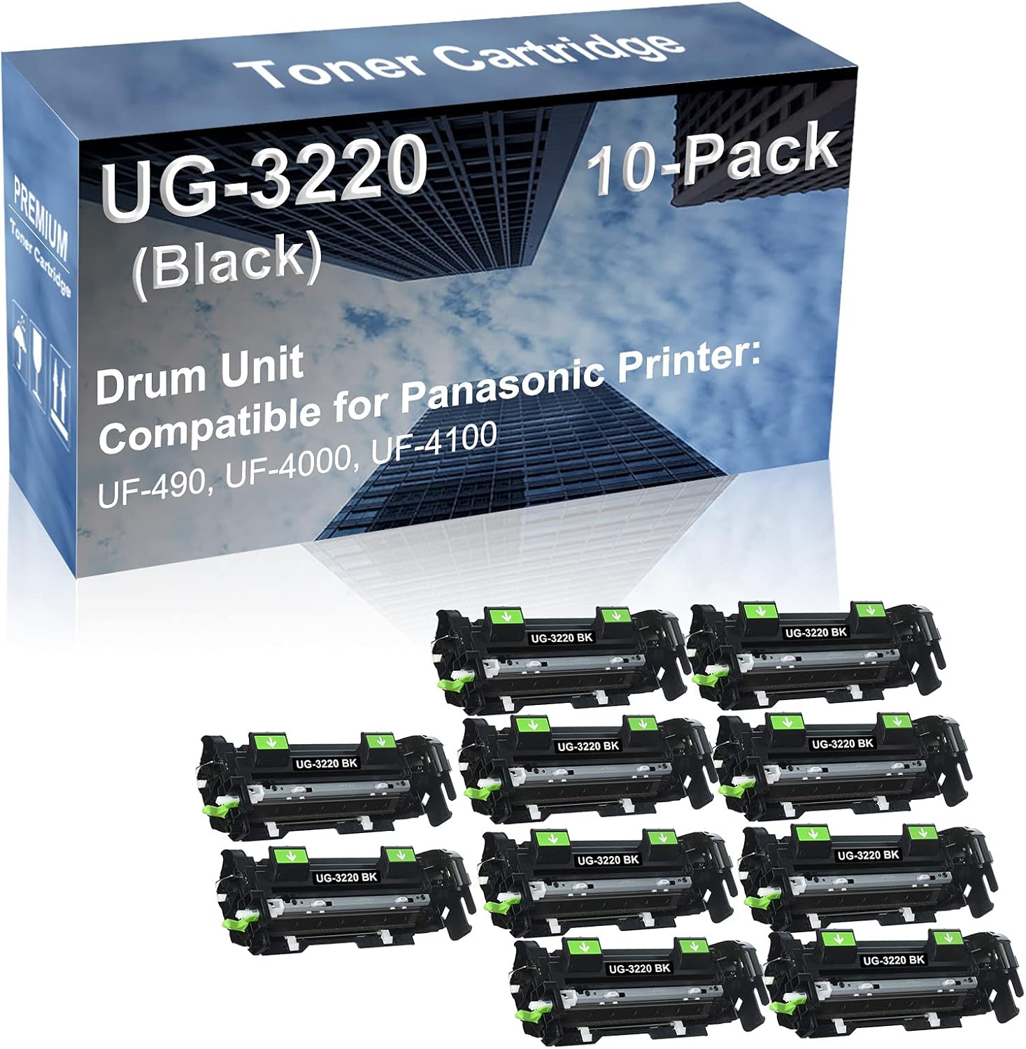 10-Pack Compatible UG-3220 UG-3221 Drum Kit use for Panasonic UF-490, UF-4000, UF-4100 Printer (Black)