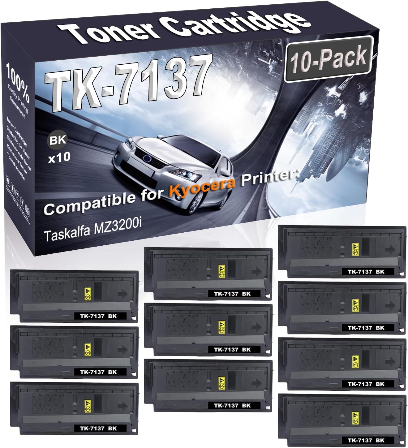 Kolasels 10-Pack (Black) Compatible Taskalfa MZ3200i Laser Printer Cartridge (High Capacity) Replacement for Kyocera TK-7137 TK7137 1T02ZT0US0 Printer Cartridge